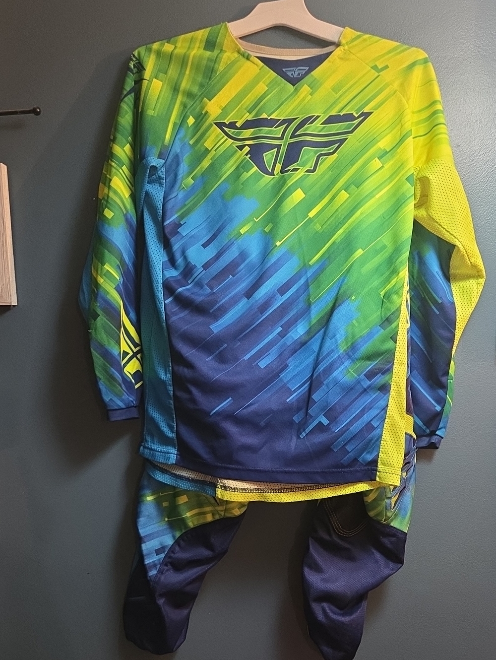 Youth Neon Blue & Green Matching Set - Motocross Jersey and Pants Size 26